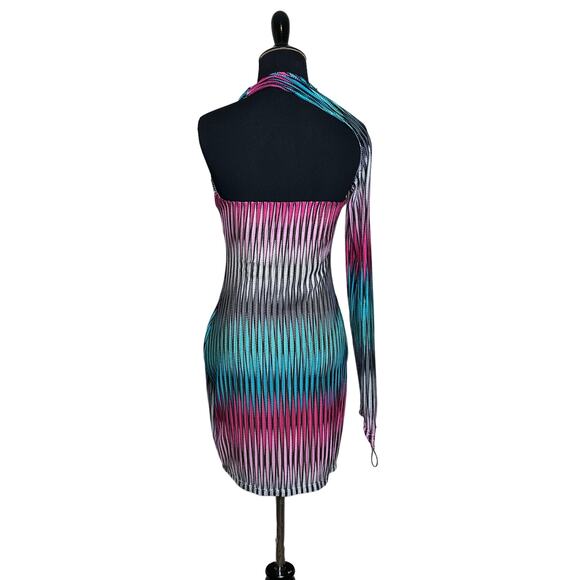 Blanc Clothing colorful one shoulder one sleeves body con dress size Small - Picture 9 of 10